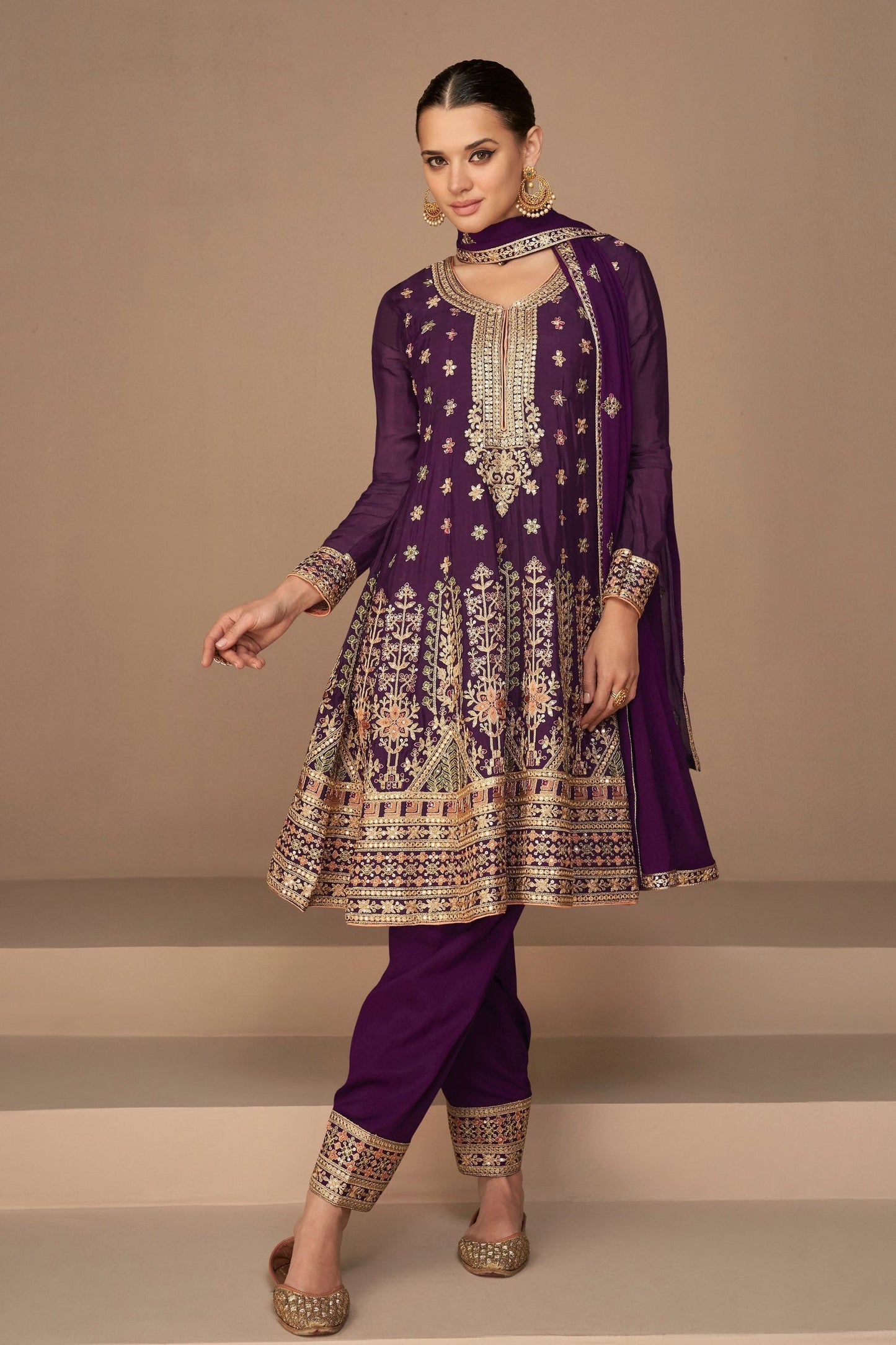 Maroon Chinon Silk salwar suit