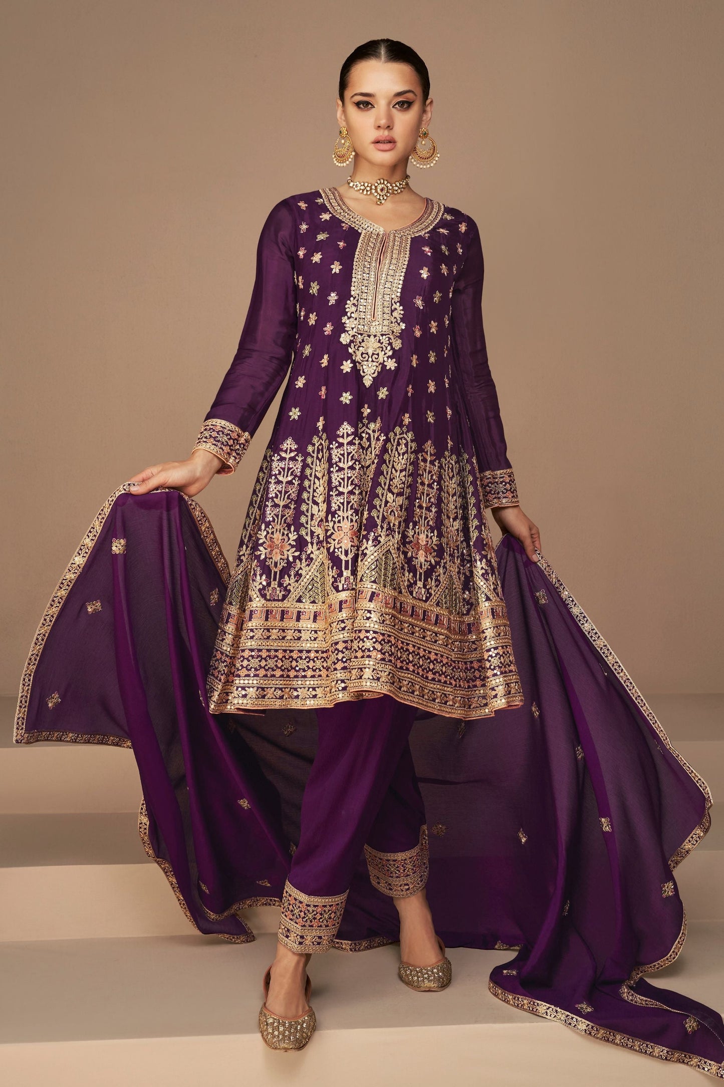 Maroon Chinon Silk salwar suit