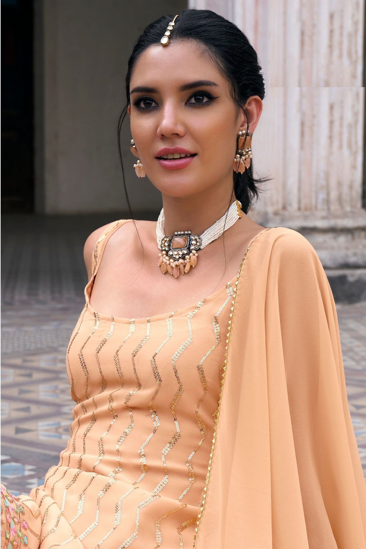 Peach Georgette Sharara Suits