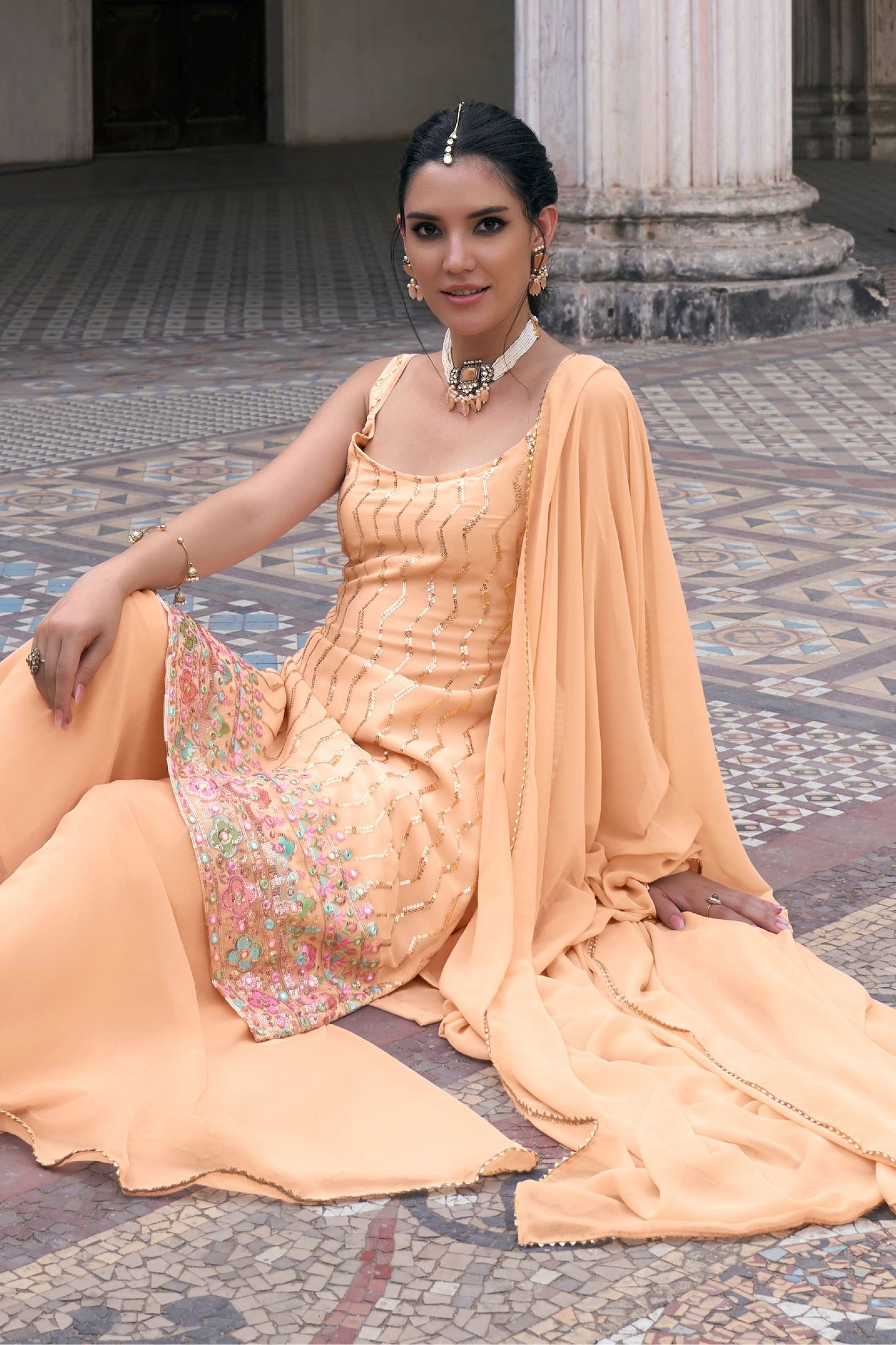 Peach Georgette Sharara Suits