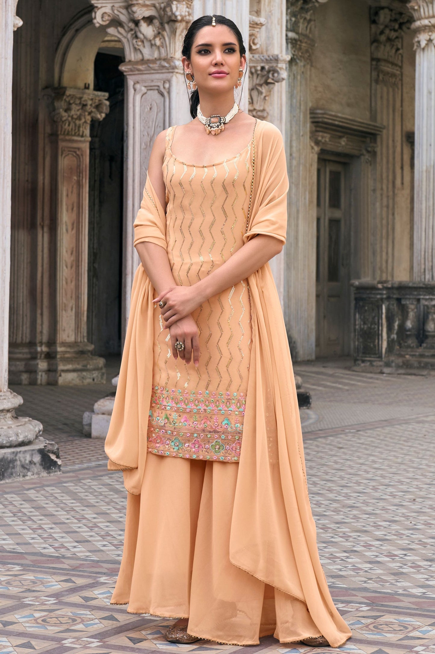 Peach Georgette Sharara Suits