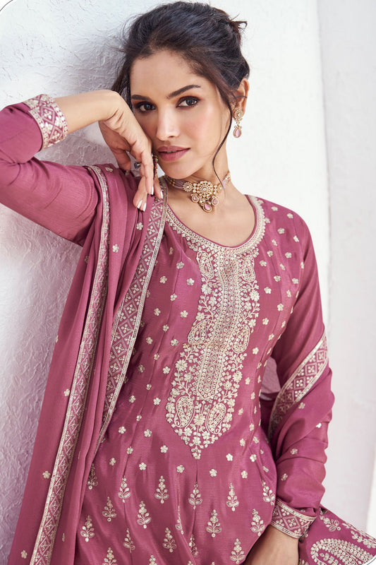 Pink Chinon Silk Palazzo Suit