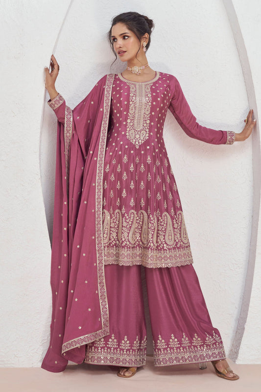 Pink Chinon Silk Palazzo Suit