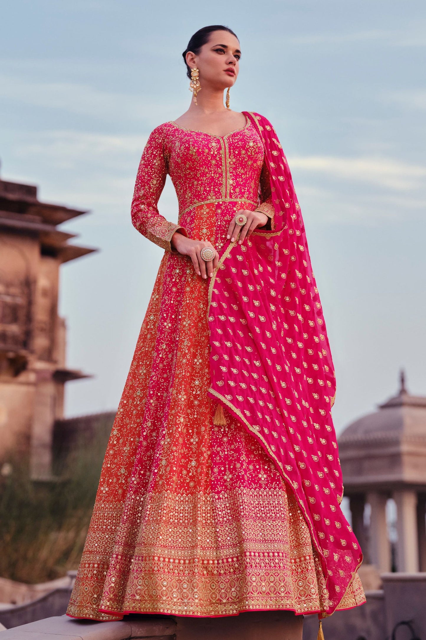 Pink Reddish Georgette Floor Full Length Anarkali Suit