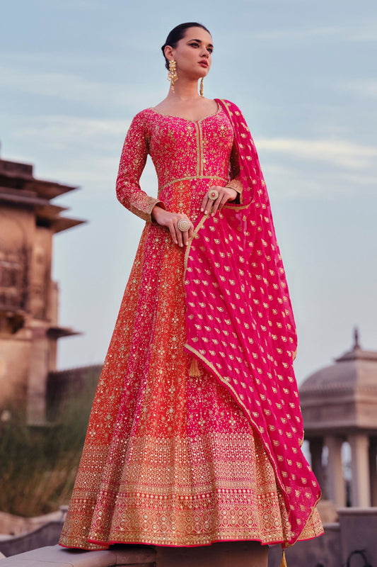 Pink Reddish Georgette Floor Full Length Anarkali Suit