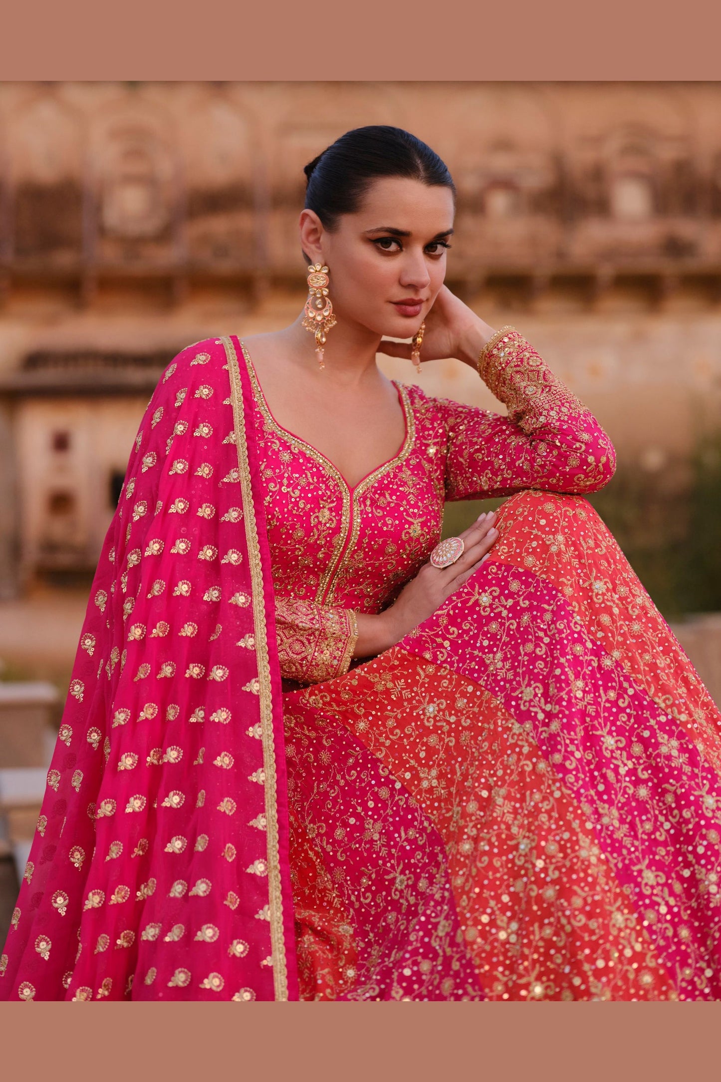 Pink Reddish Georgette Floor Full Length Anarkali Suit