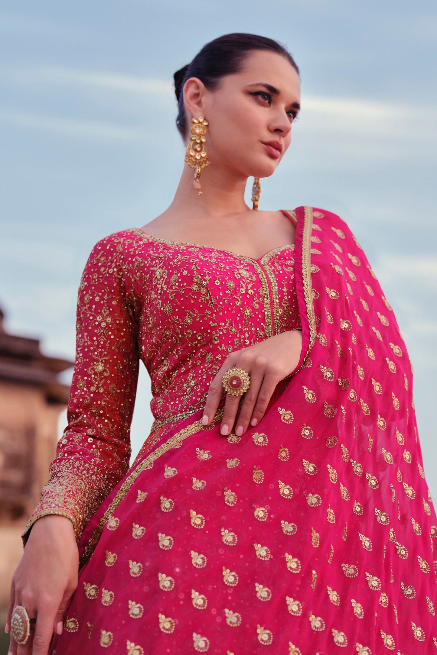 Pink Reddish Georgette Floor Full Length Anarkali Suit
