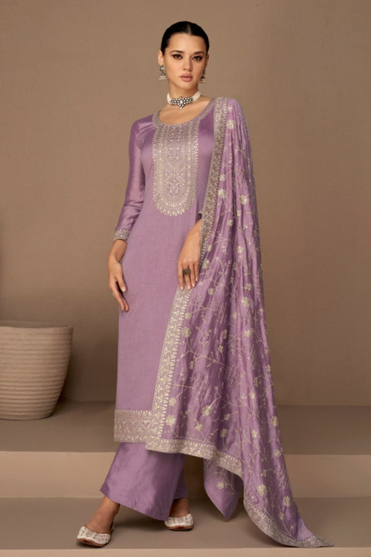 Purple Chinon Silk salwar Suit