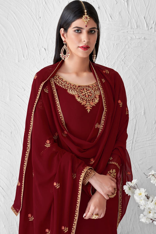 Red Georgette Palazzo Suit For Wedding & Festival