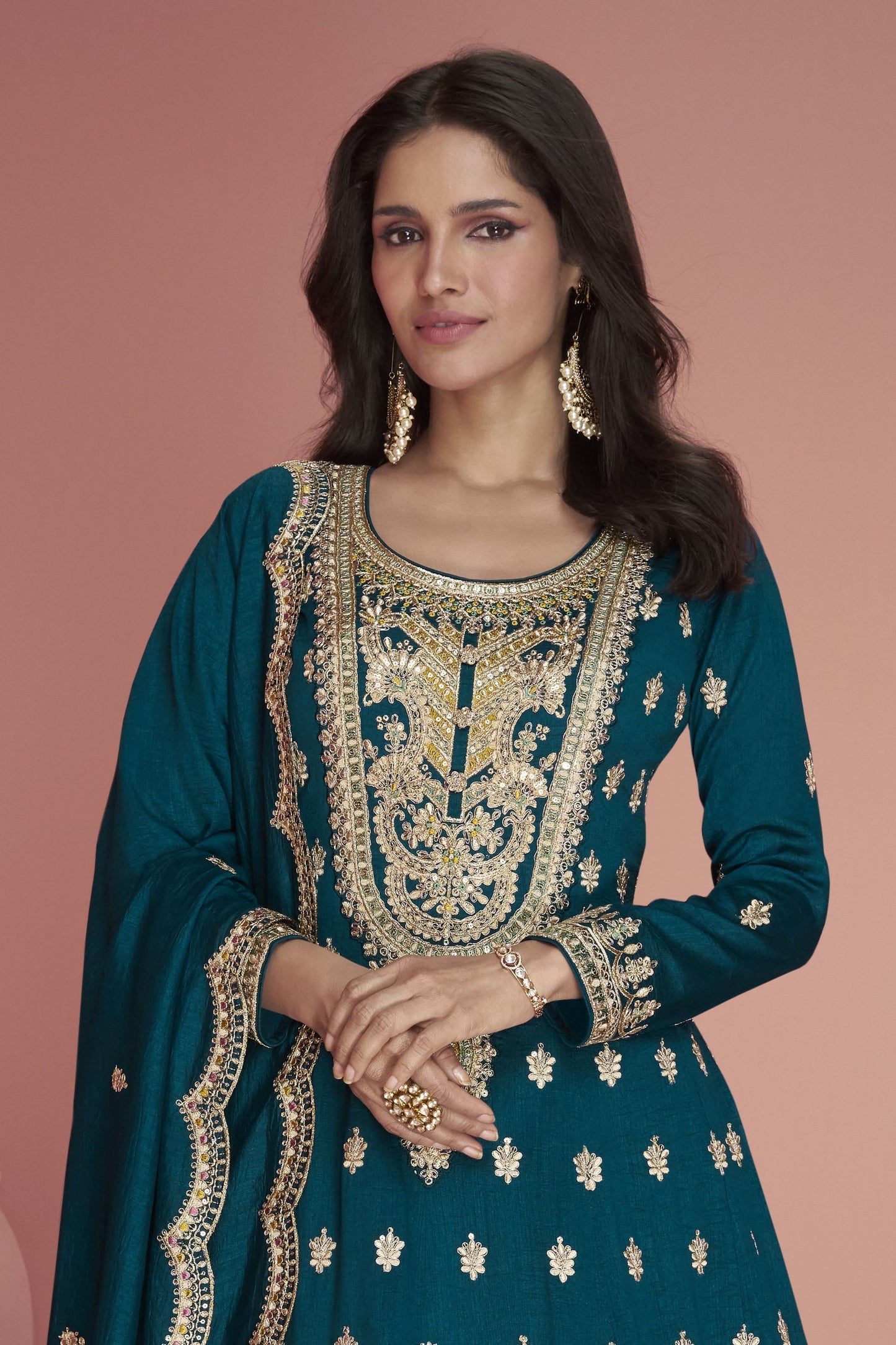 Teal Silk Plazzo Suit
