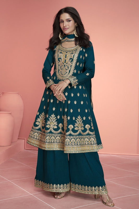 Teal Silk Plazzo Suit