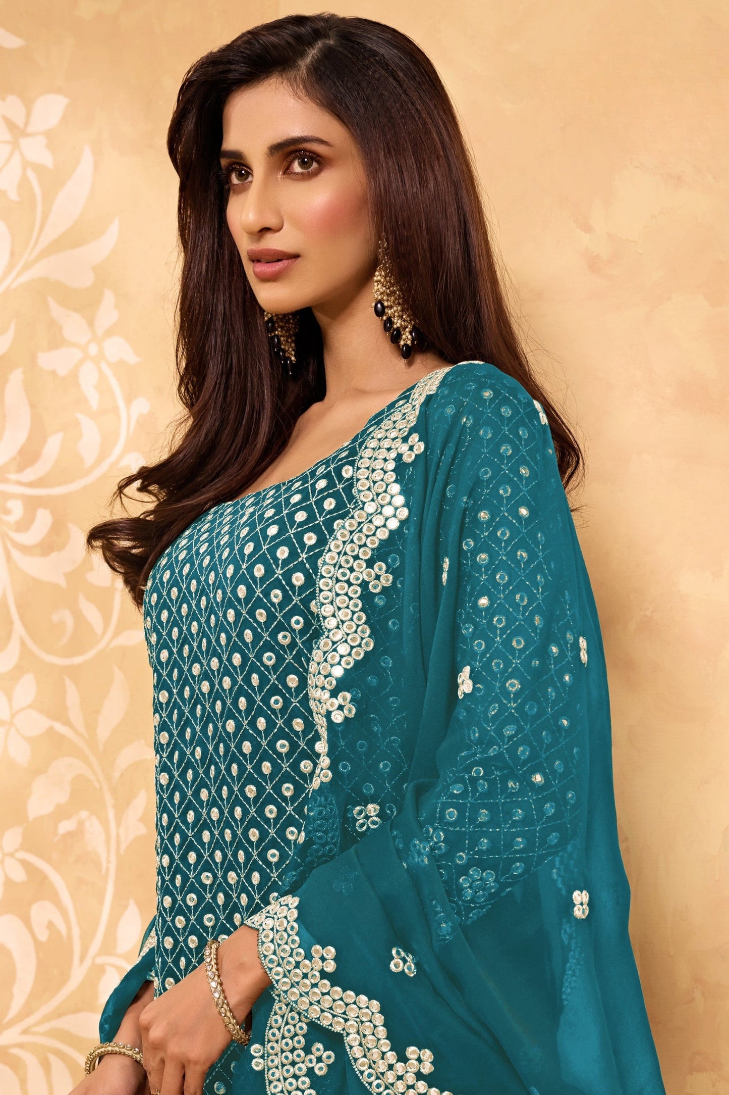 Teal Georgette Sharara suit