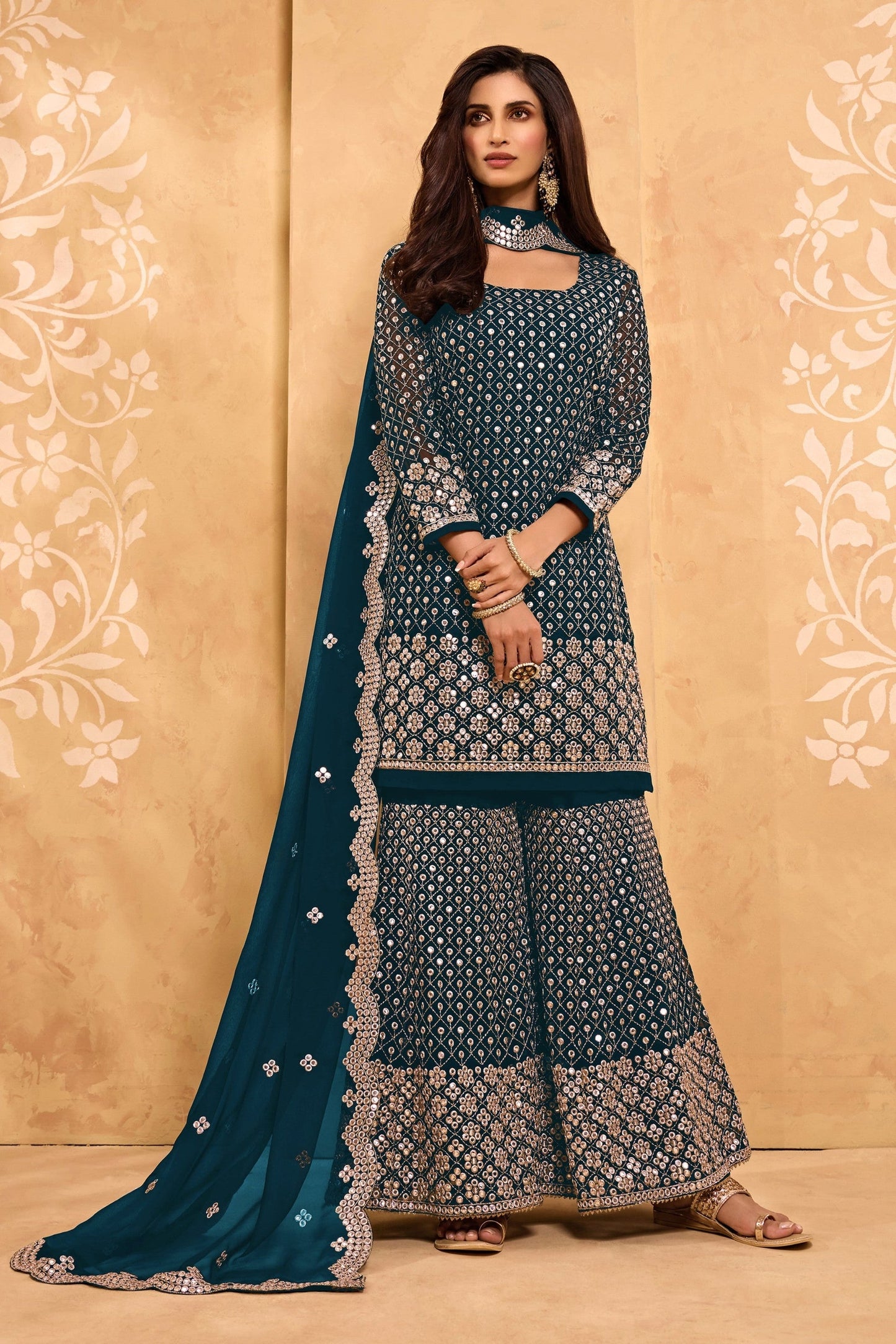 Teal Georgette Sharara suit