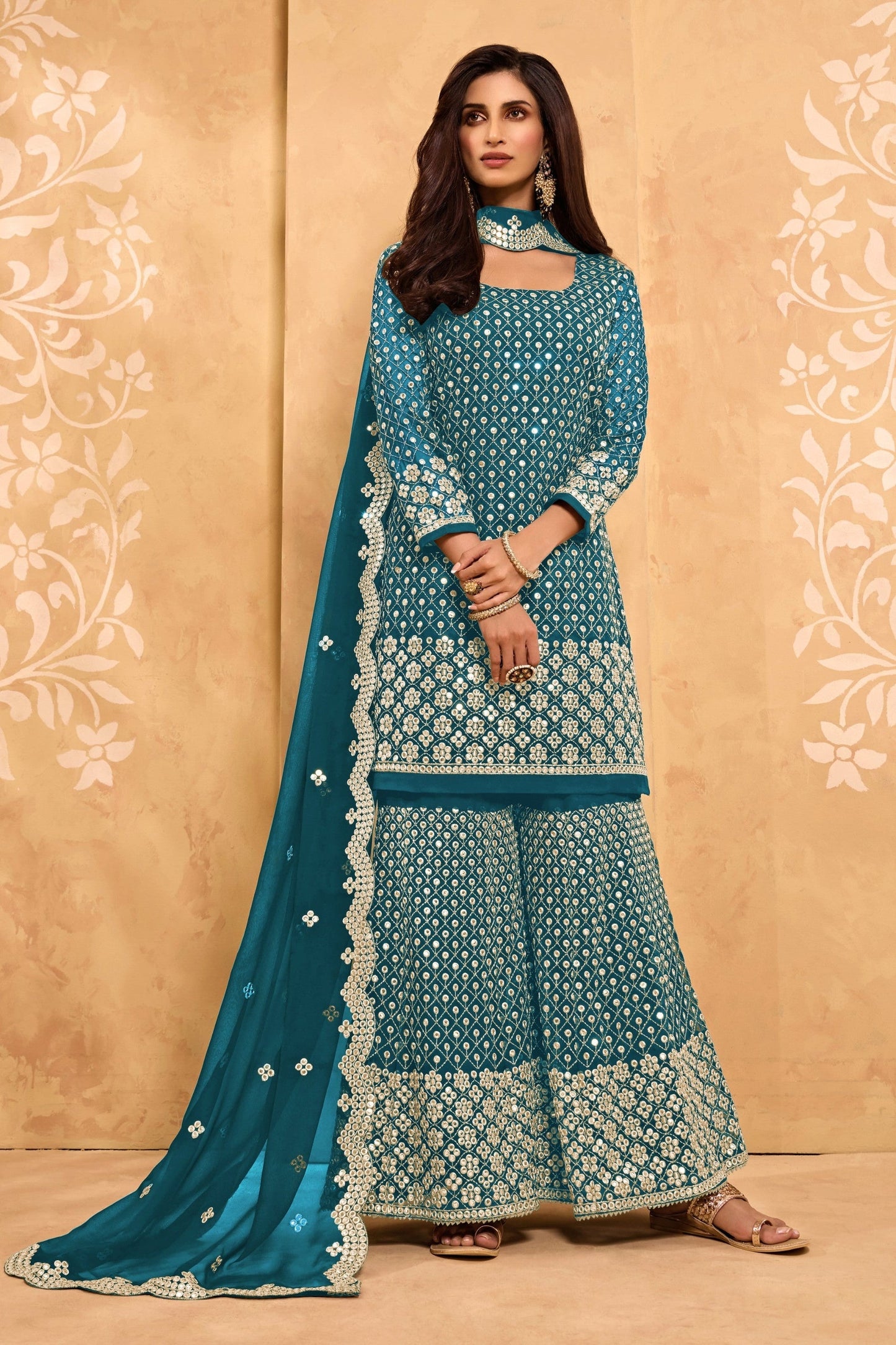 Teal Georgette Sharara suit