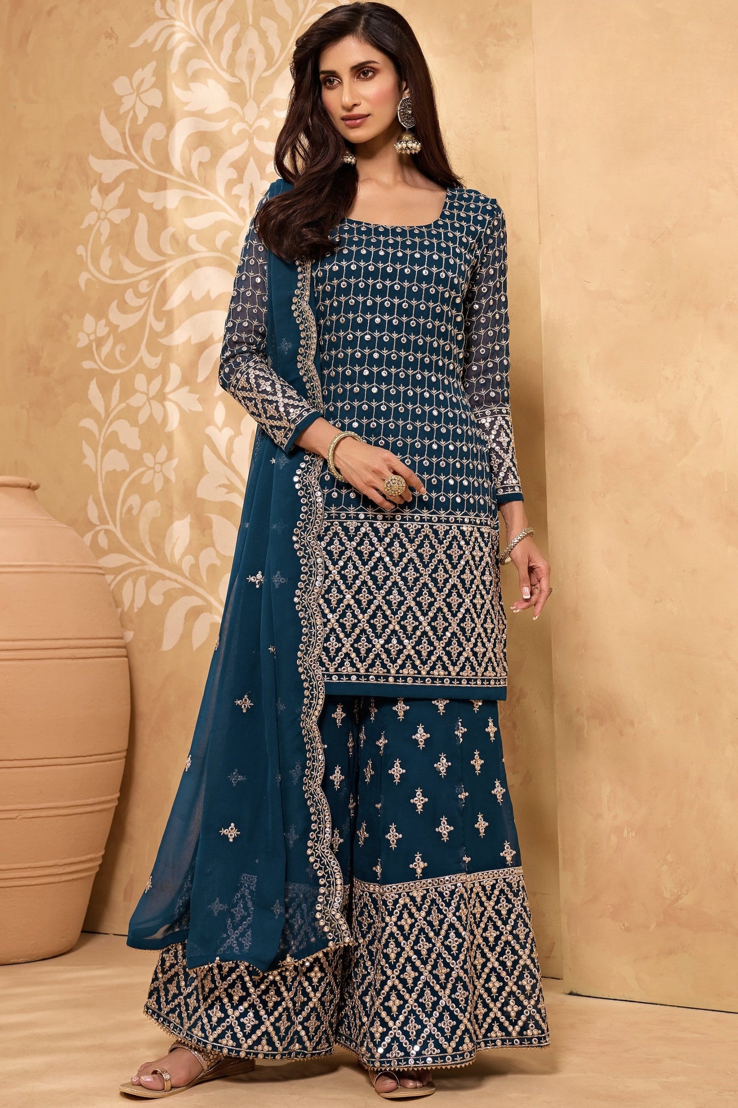 Teal Georgette Sharara suit
