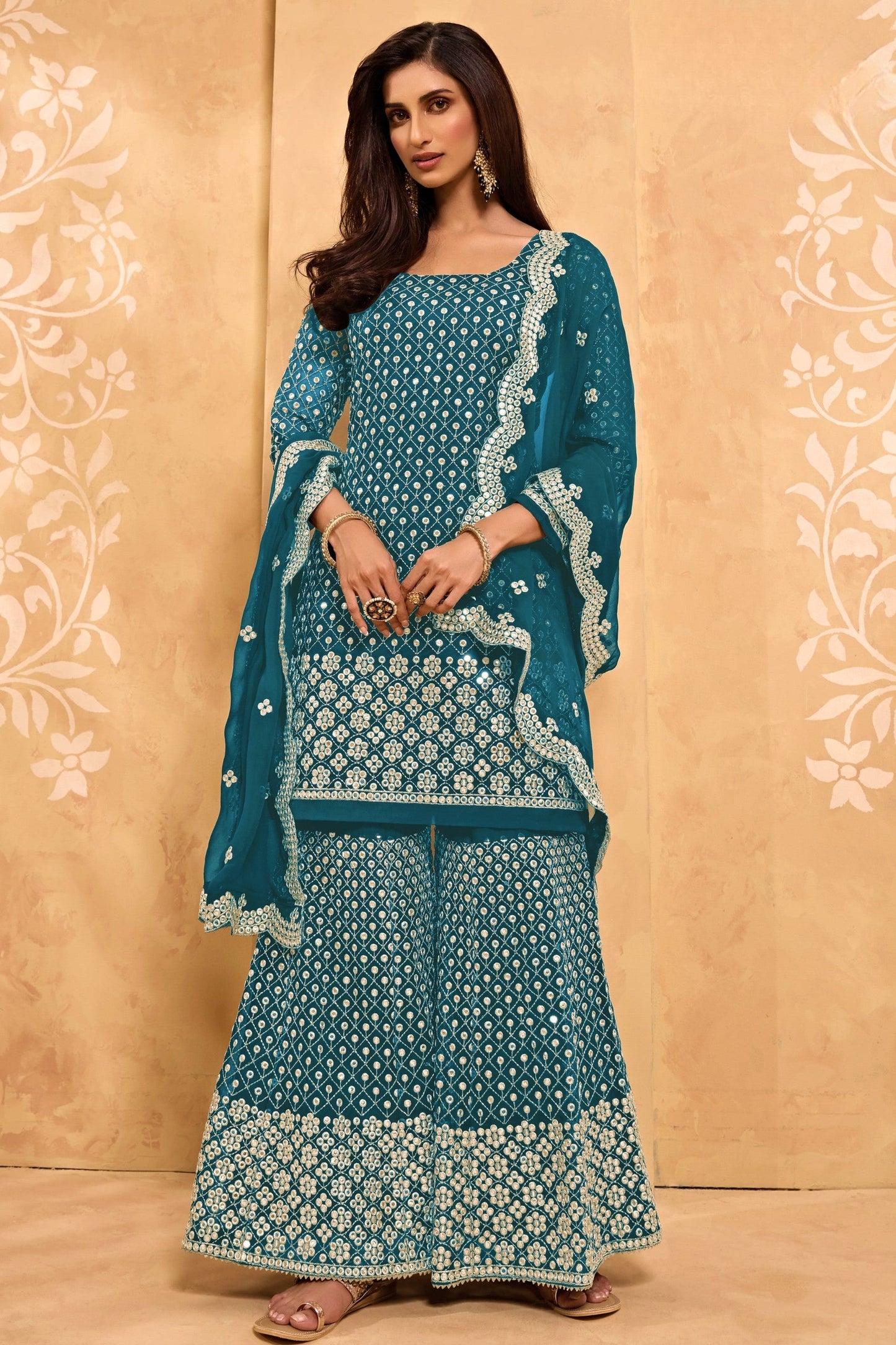 Teal Georgette Sharara suit