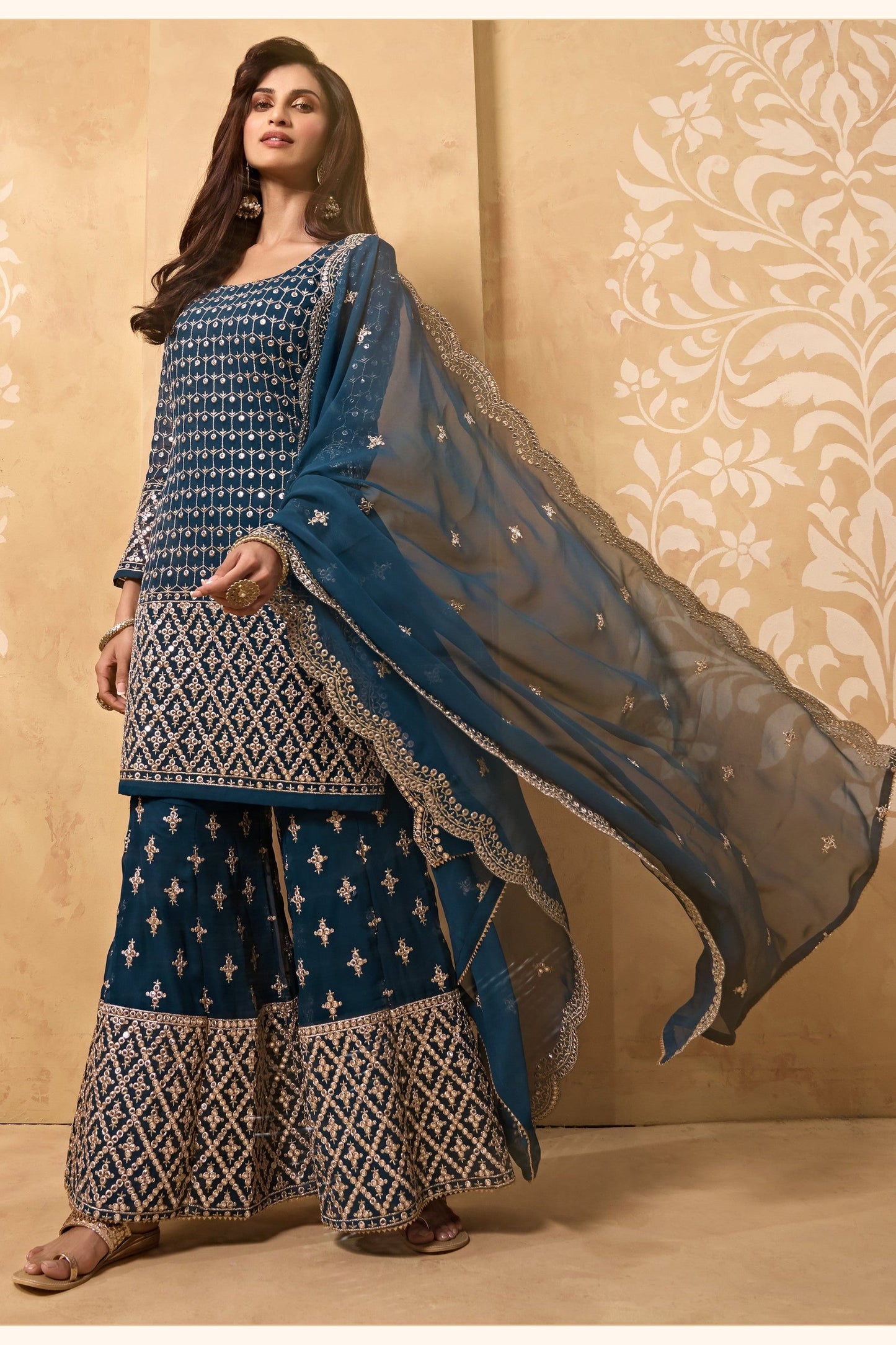 Teal Georgette Sharara suit