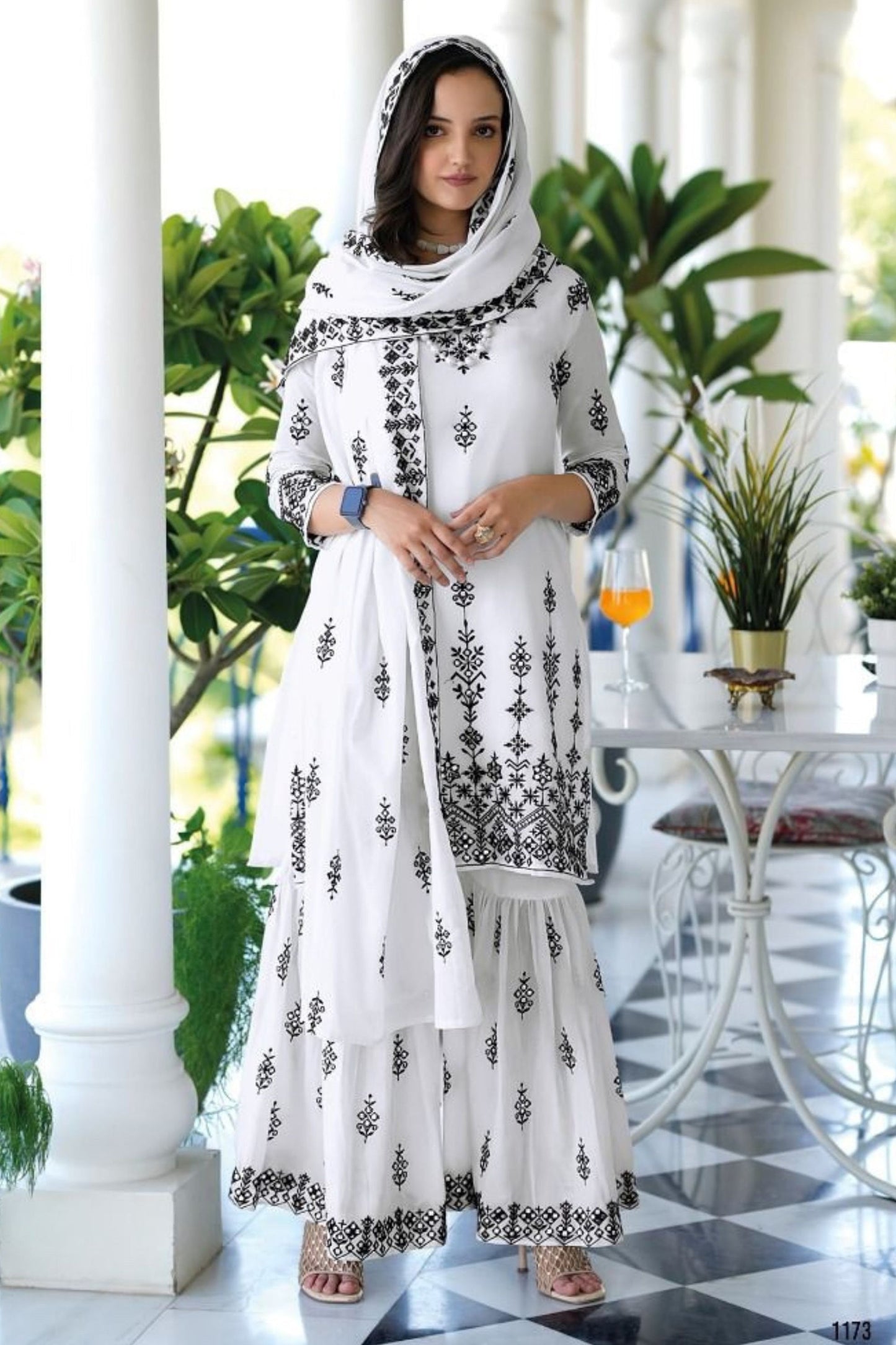 White Mal Mal Sharara Suit