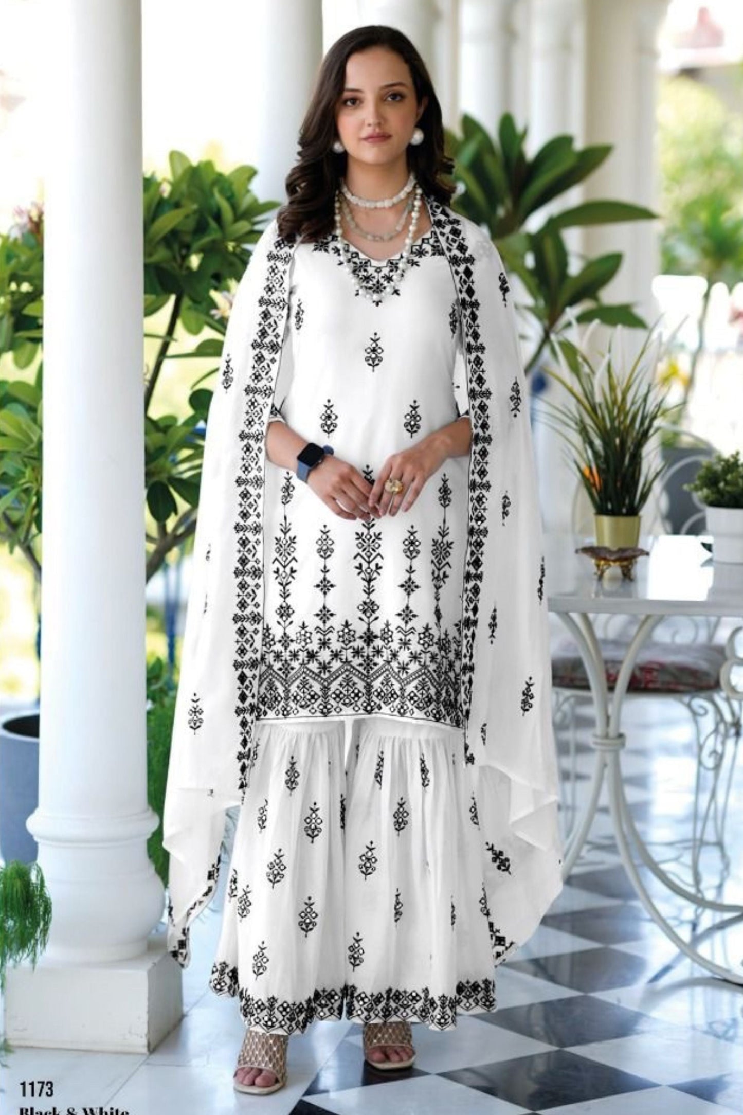 White Mal Mal Sharara Suit