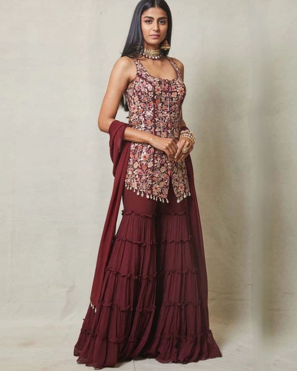 Heavy Pure Georgette Embroidery Work Sharara Suit With Dupatta