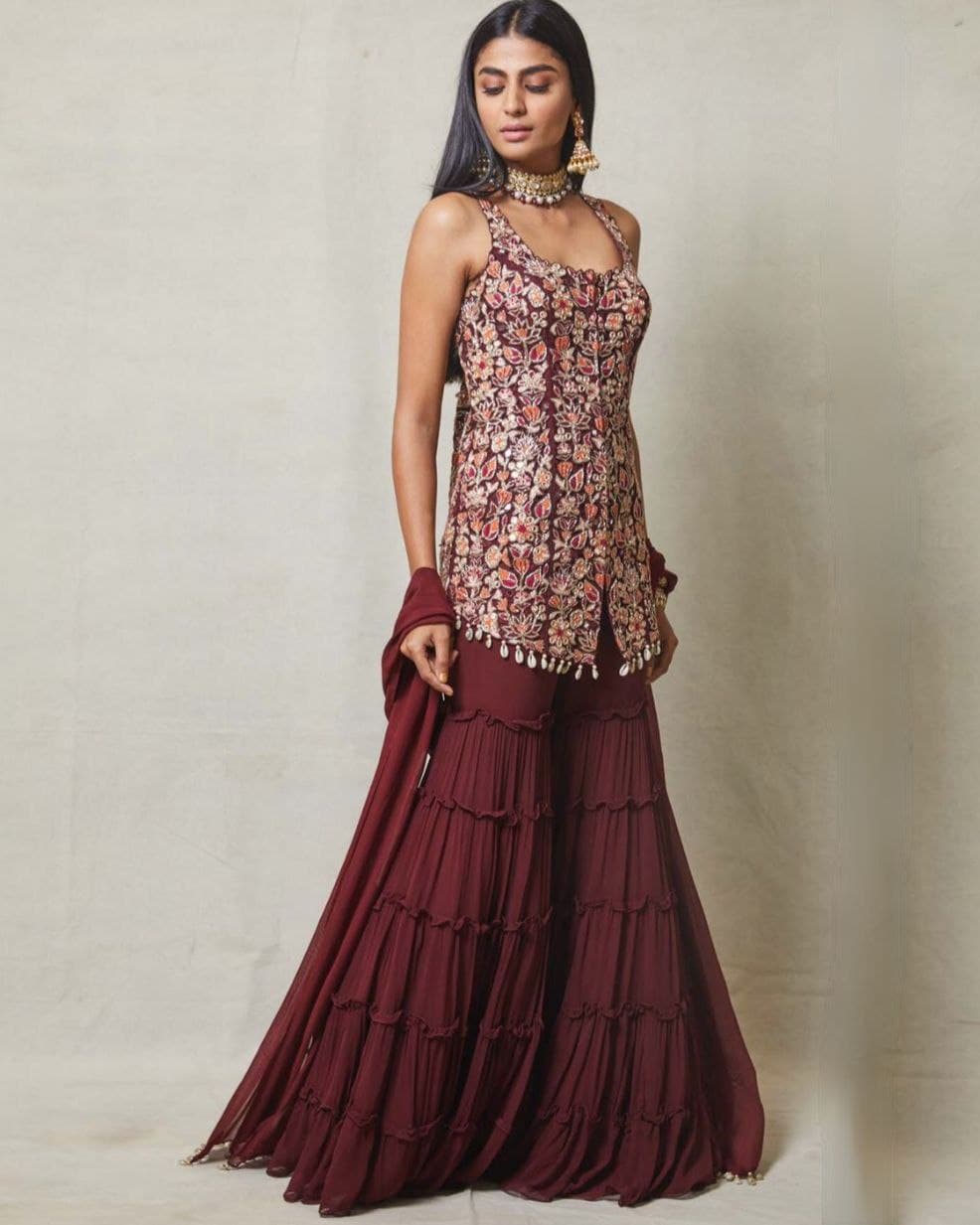 Heavy Pure Georgette Embroidery Work Sharara Suit With Dupatta