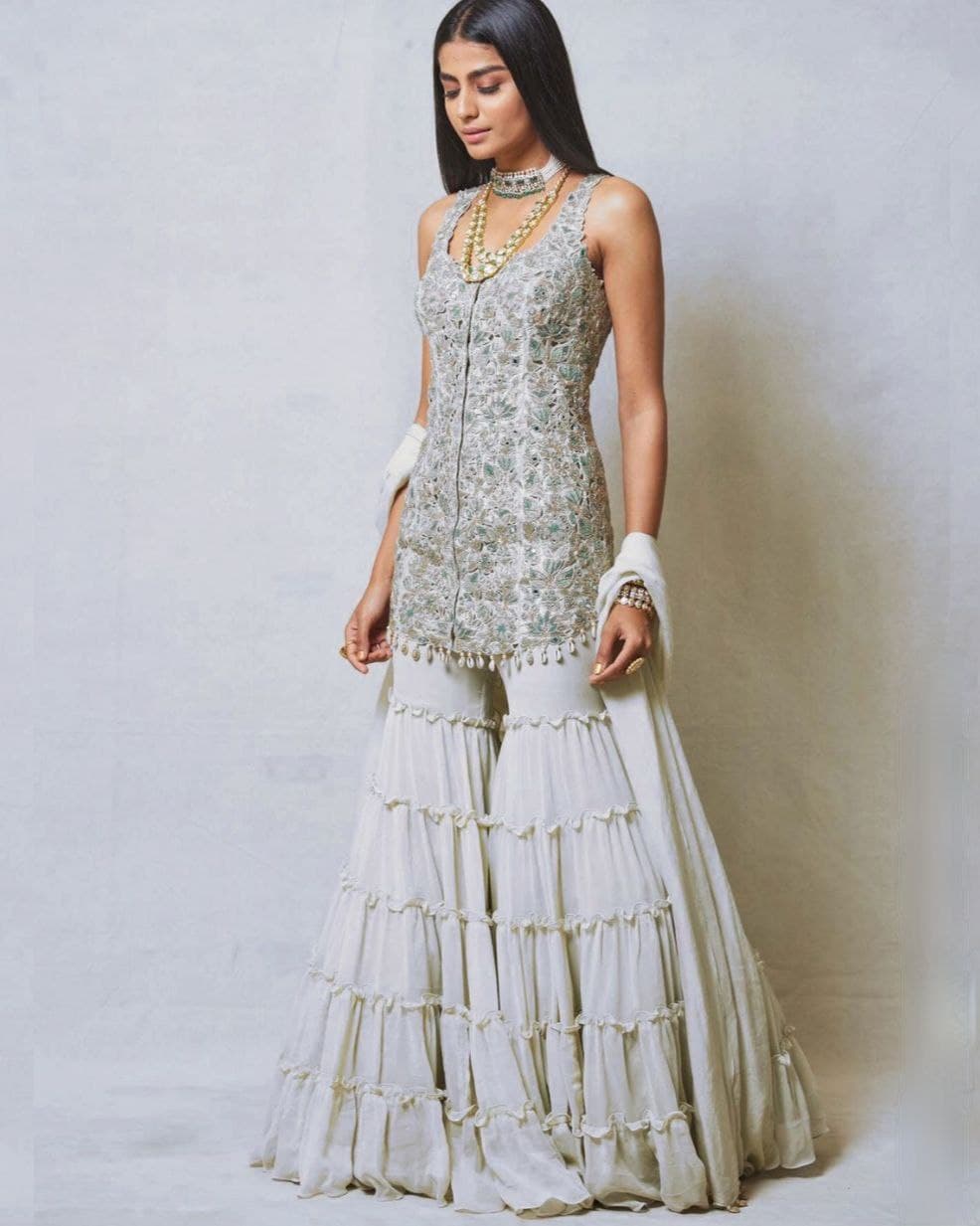 Heavy Pure Georgette Embroidery Work Sharara Suit With Dupatta