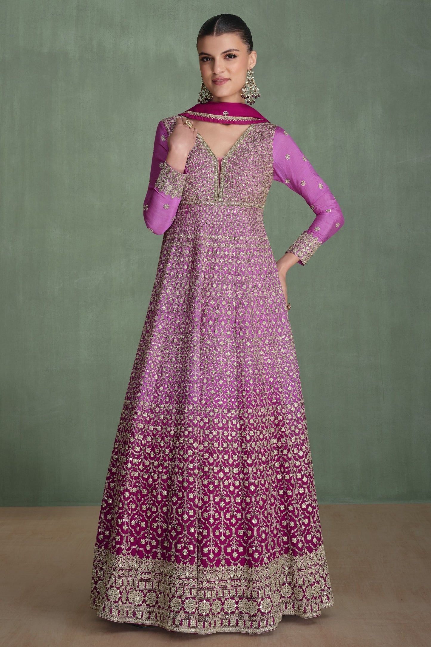 Pink Georgette Full Floor Length Dual Color Anarkali Suit