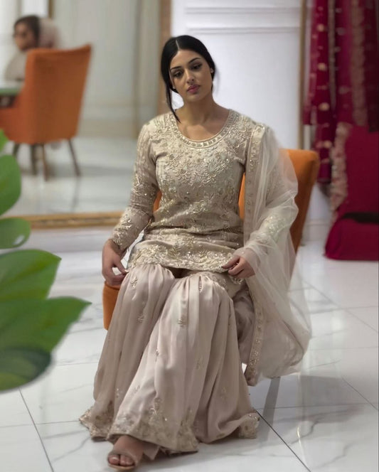 Adorable Georgette With Sequence Work Gharara Suit With Dupatta